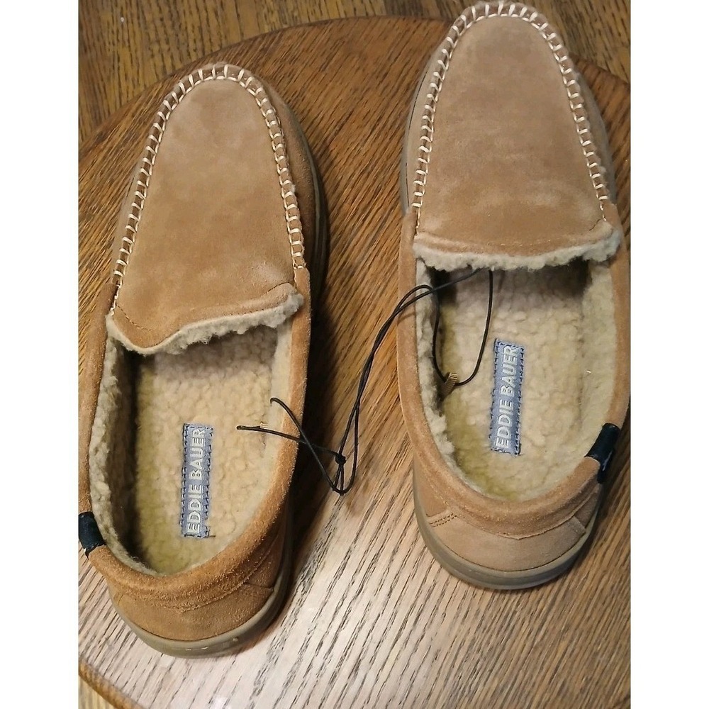 Eddie Bauer Suede Memory Foam Slippers Mens Size S/M Tan House Shoes - Picture 6 of 9
